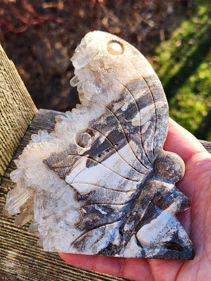 Super Unique Clear Quartz Points 0n Matrix Angel Or Fairy Carving Natural Stone Crystal