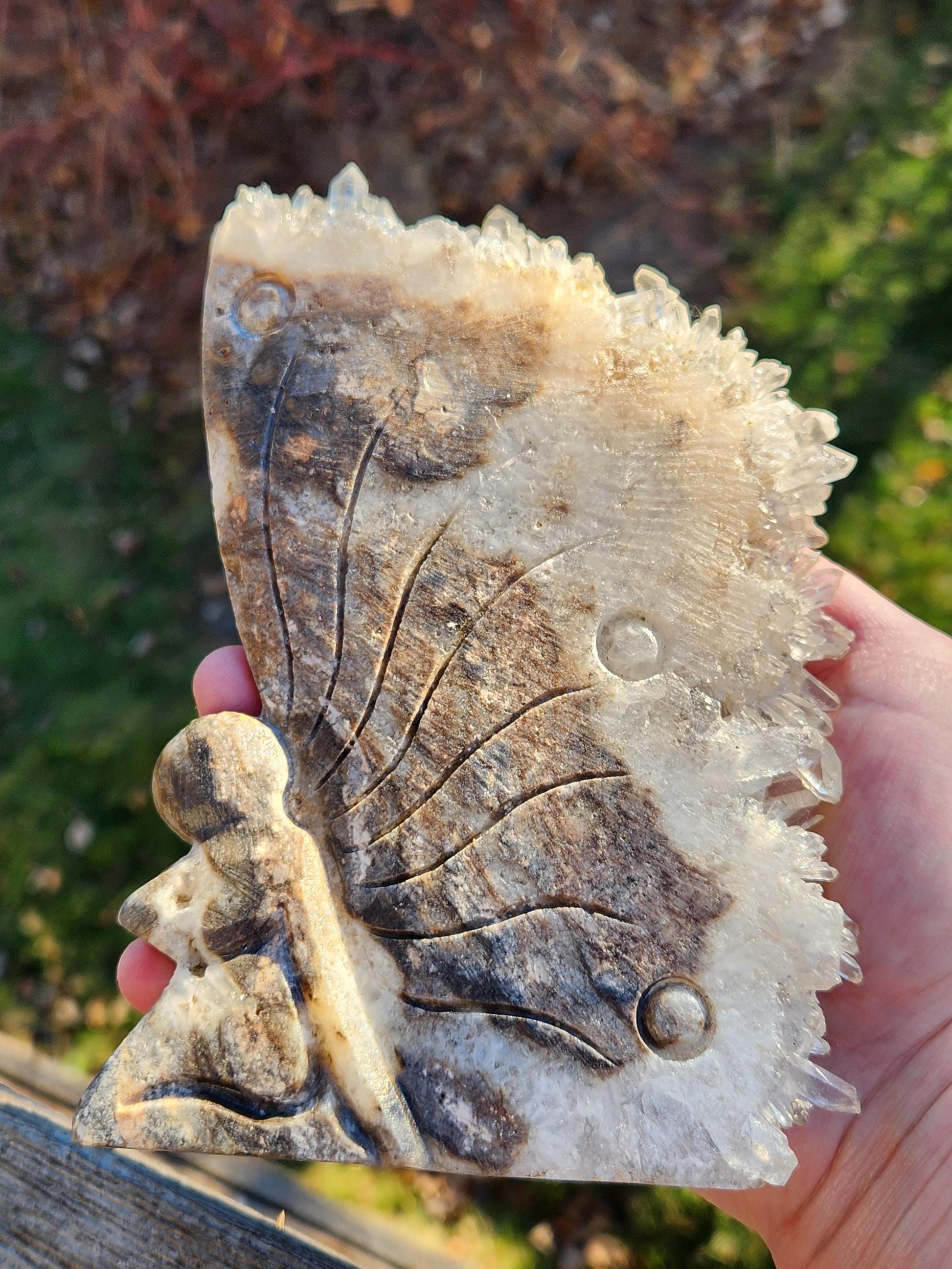 Super Unique Clear Quartz Points 0n Matrix Angel Or Fairy Carving Natural Stone Crystal