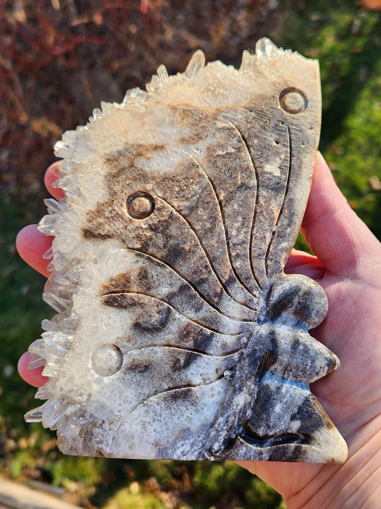 Super Unique Clear Quartz Points 0n Matrix Angel Or Fairy Carving Natural Stone Crystal