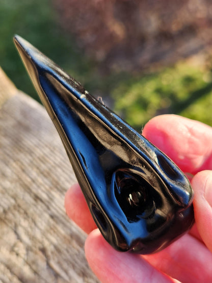 Carved Black Obsidian Small Raven Skull: Crystal Carving, One