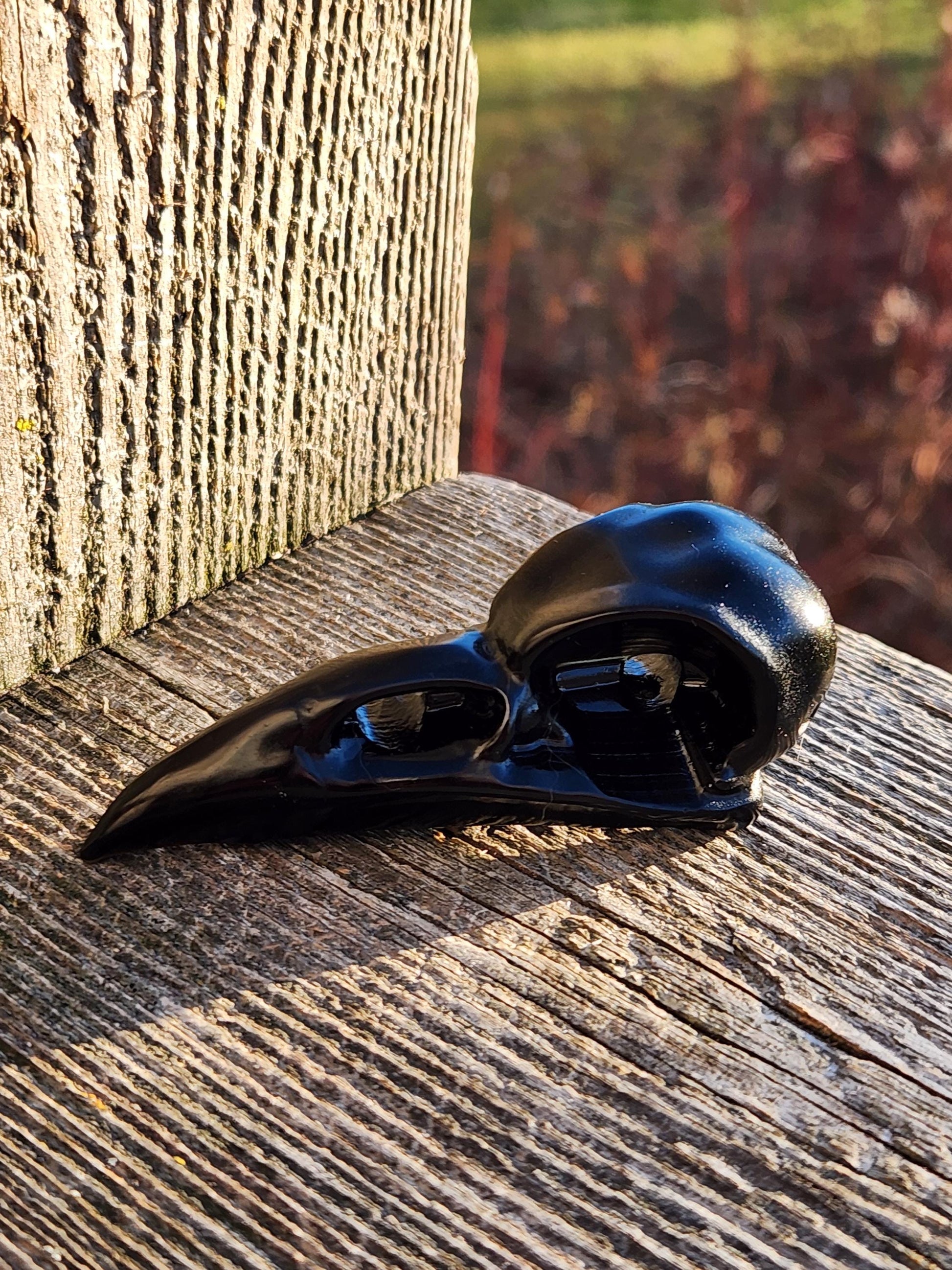 Carved Black Obsidian Small Raven Skull: Crystal Carving, One