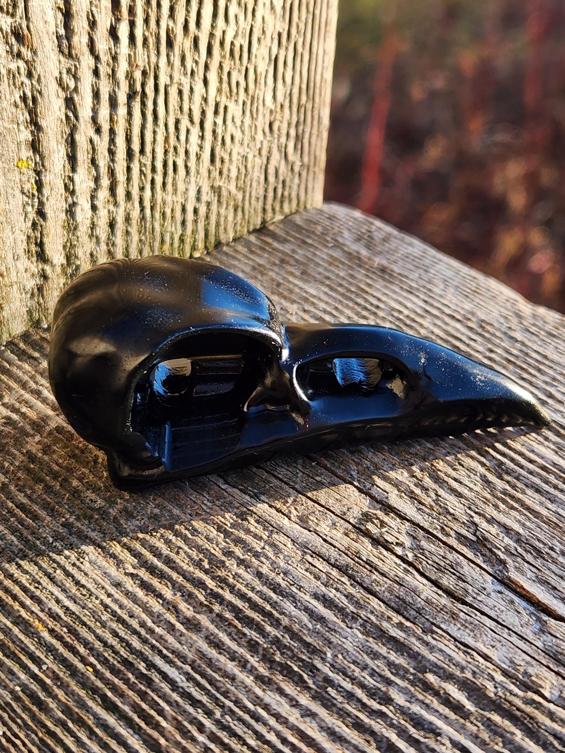 Carved Black Obsidian Small Raven Skull: Crystal Carving, One