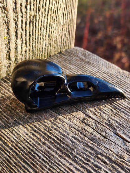 Carved Black Obsidian Small Raven Skull: Crystal Carving, One
