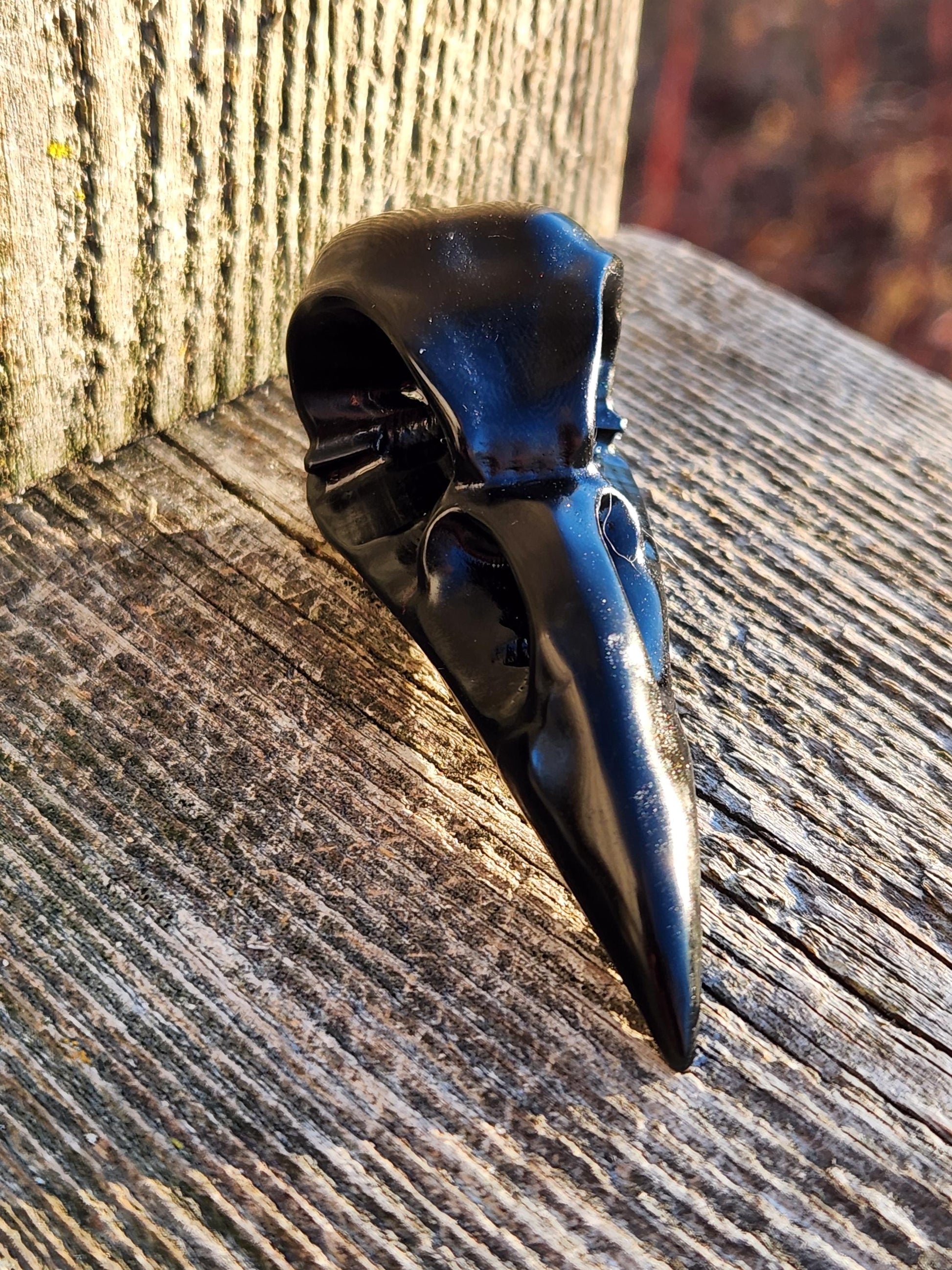 Carved Black Obsidian Small Raven Skull: Crystal Carving, One