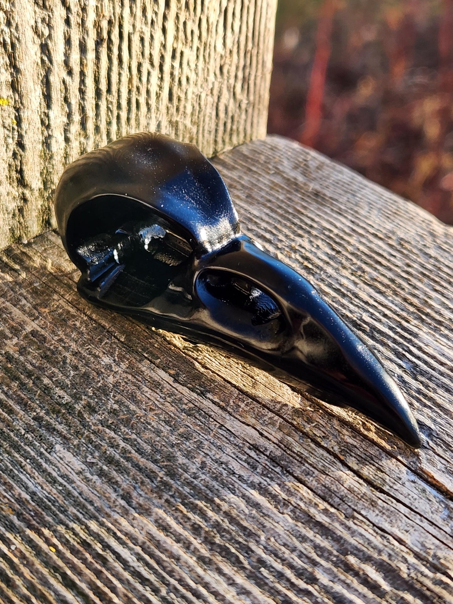 Carved Black Obsidian Small Raven Skull: Crystal Carving, One