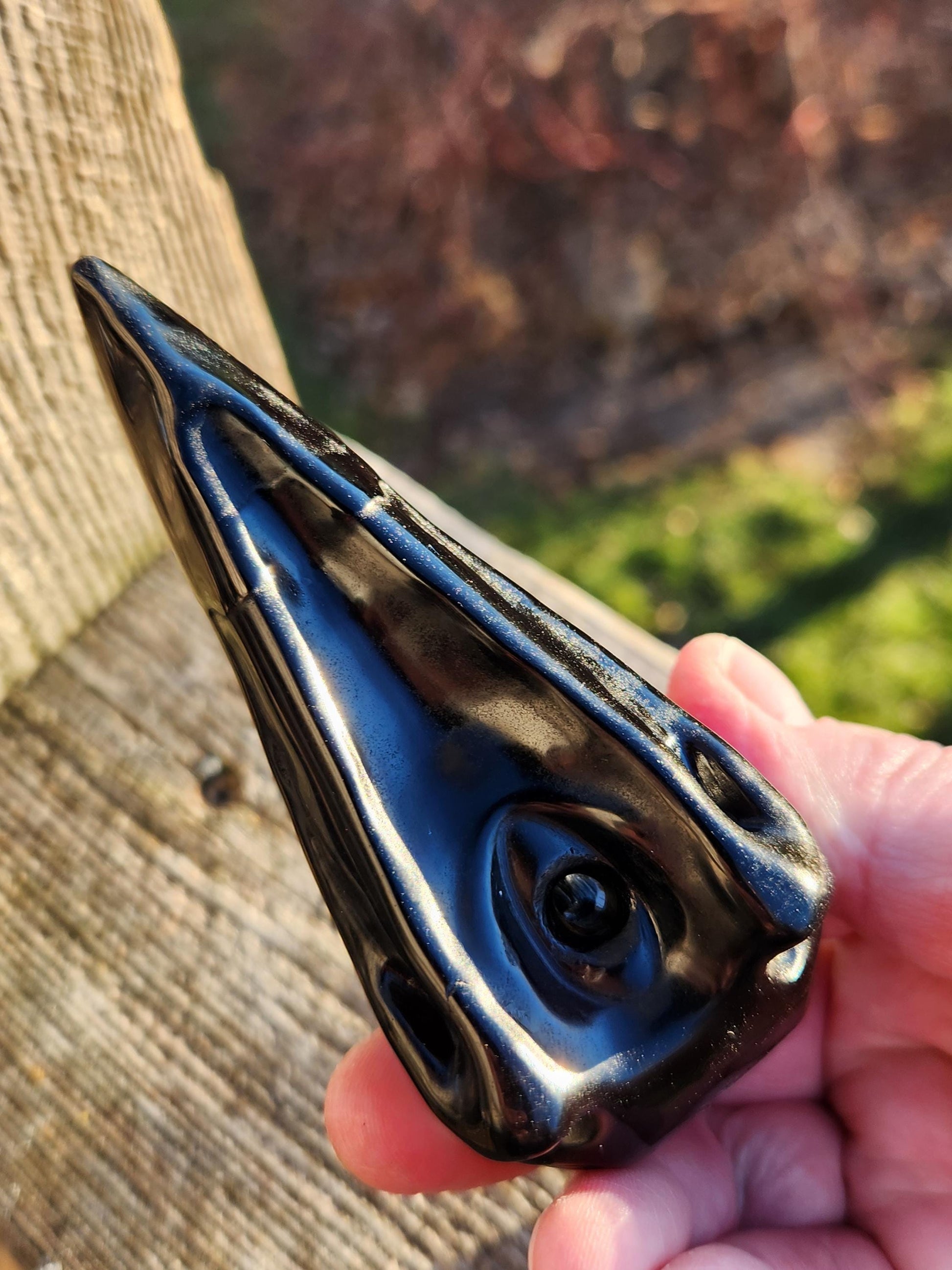 Carved Black Obsidian Medium Raven Skull: Crystal Carving, One