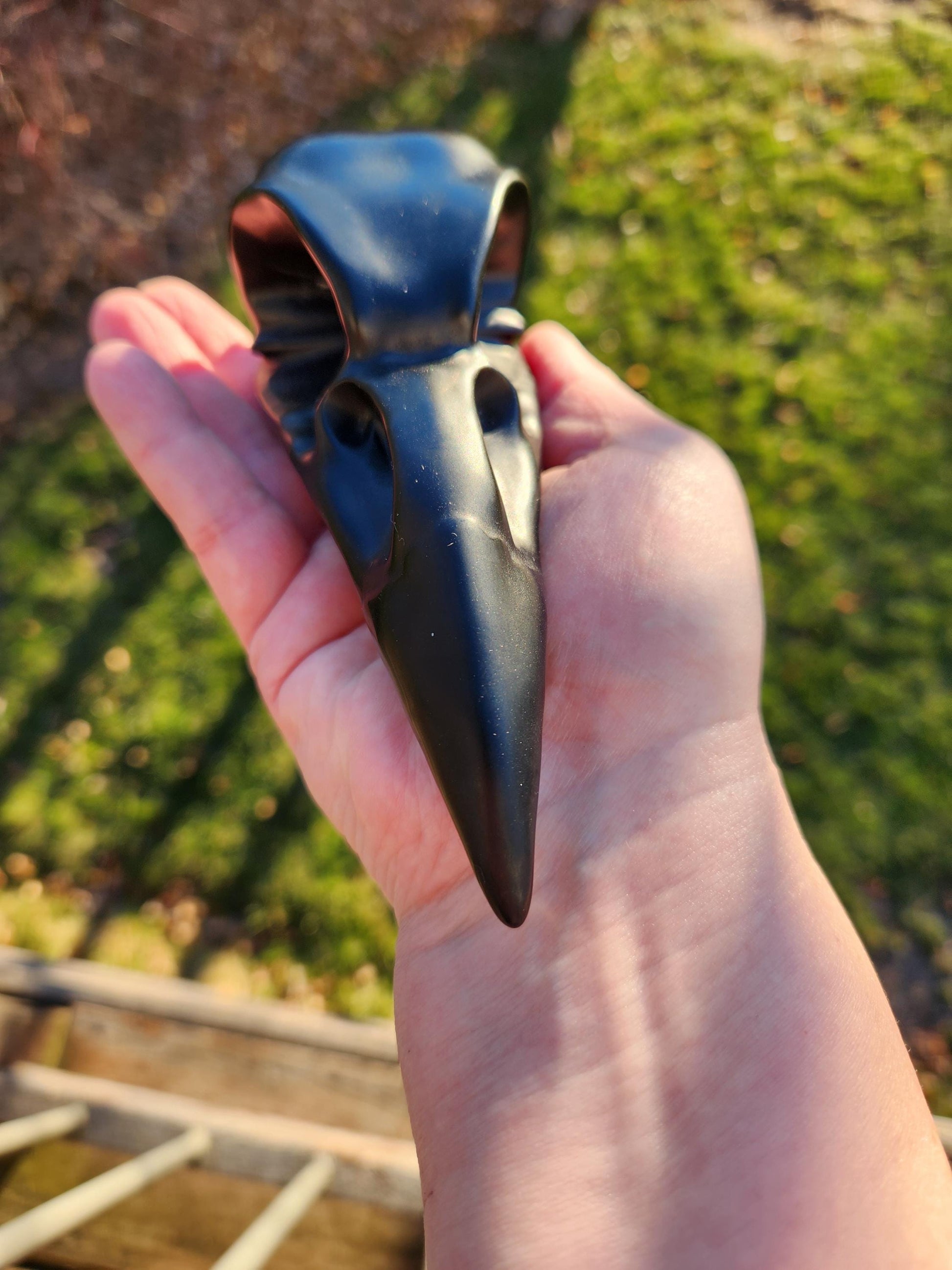 Carved Black Obsidian Large Raven Skull: Crystal Carving, One