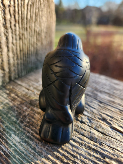 Carved Black Obsidian Crow Raven on Stand: Natural Crystal Raven Figurine
