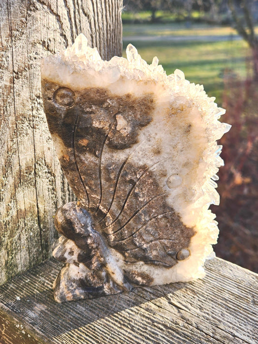 Super Unique Clear Quartz Points 0n Matrix Angel Or Fairy Carving Natural Stone Crystal