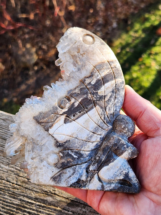 Super Unique Clear Quartz Points 0n Matrix Angel Or Fairy Carving Natural Stone Crystal