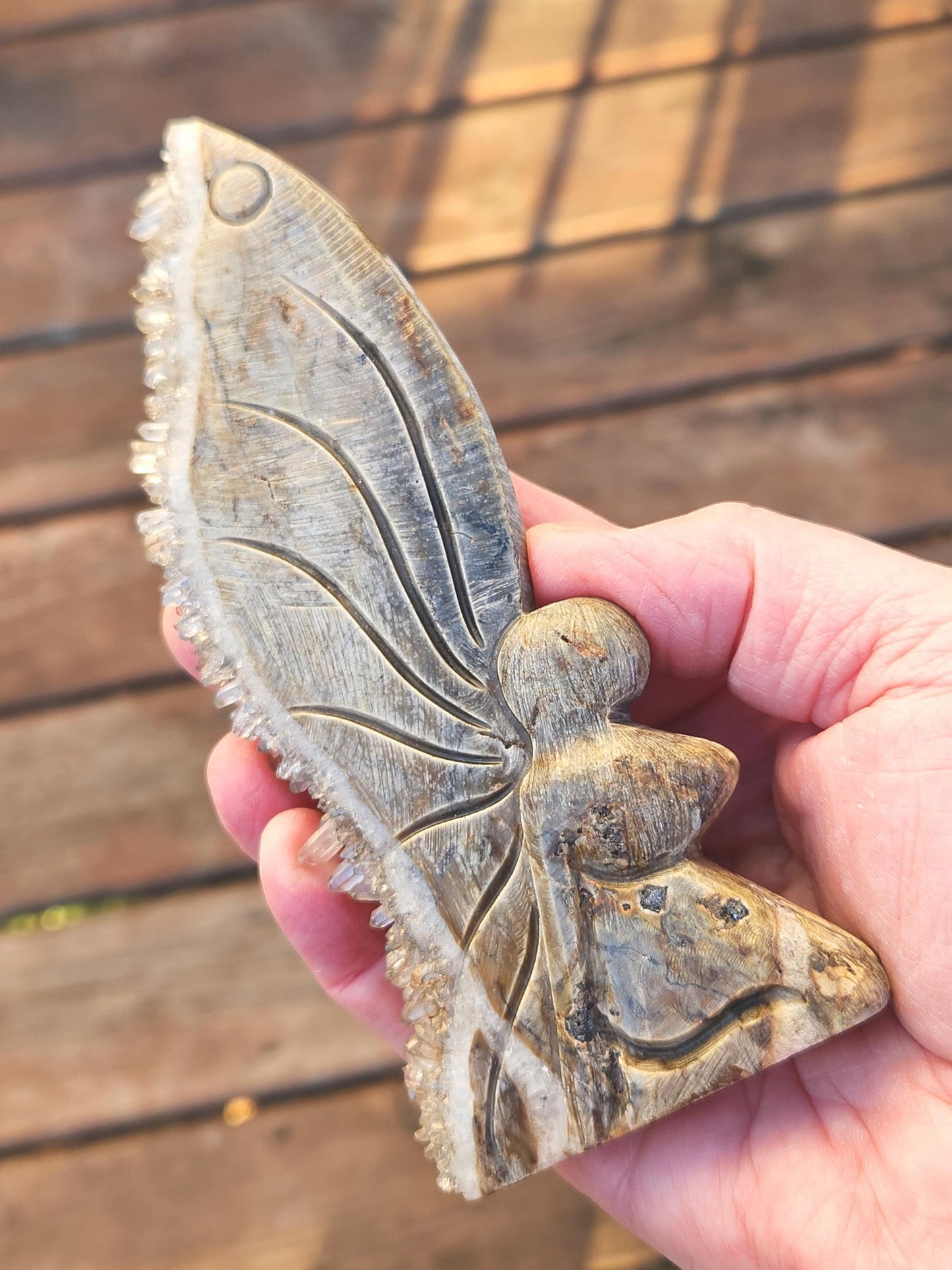 Super Unique Clear Quartz Points 0n Matrix Angel Or Fairy Carving Natural Stone Crystal