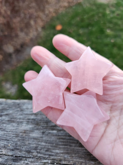 AAA Rose Quartz Crystal Small Star, High Polish Pocket Stone, One