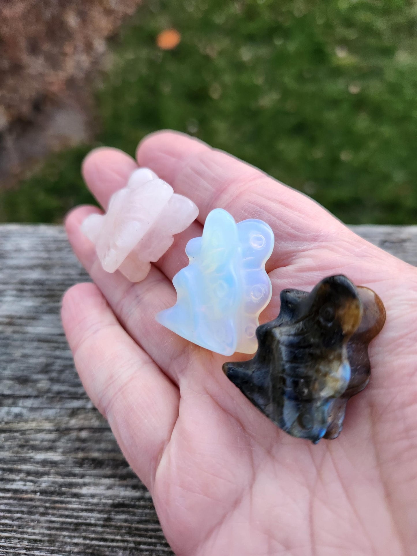 Carved Crystal Pocket Fairy: Rose Quartz, Opalite, or Labradorite, One