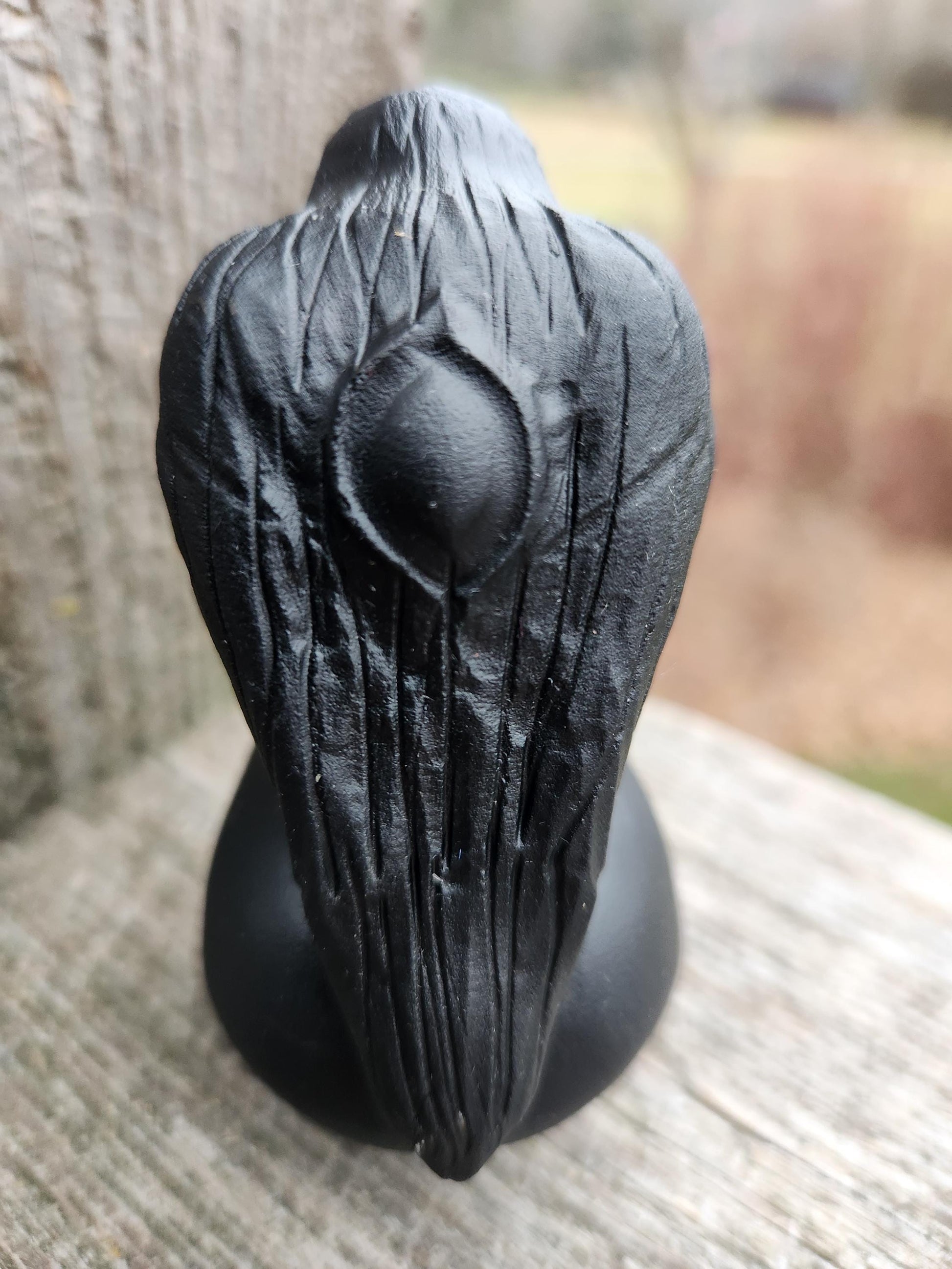 Carved Black Obsidian Crow Raven on Skull: Natural Crystal Raven Figurine