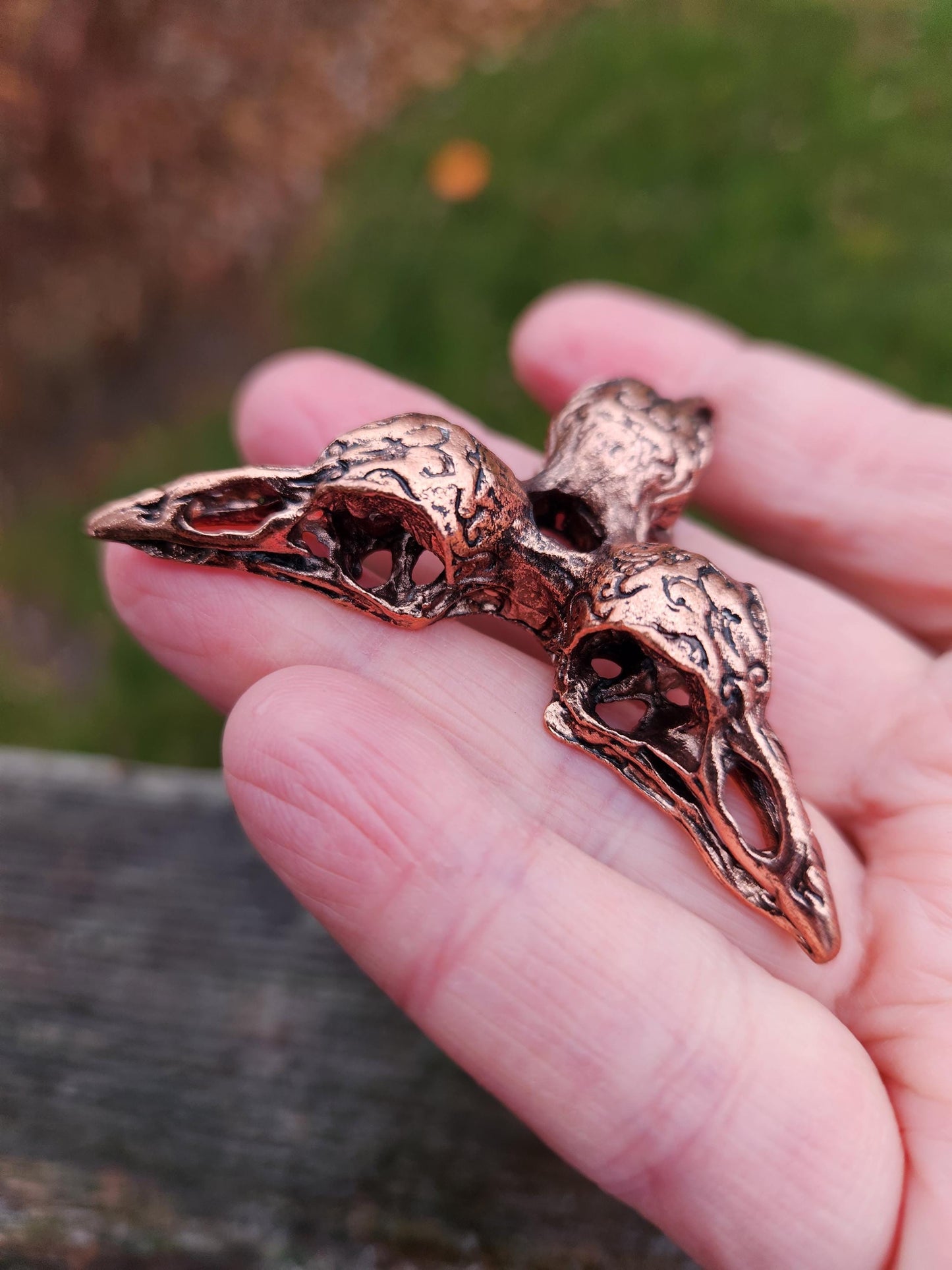 3 Raven Skull Shiny Copper Crystal Sphere Holder
