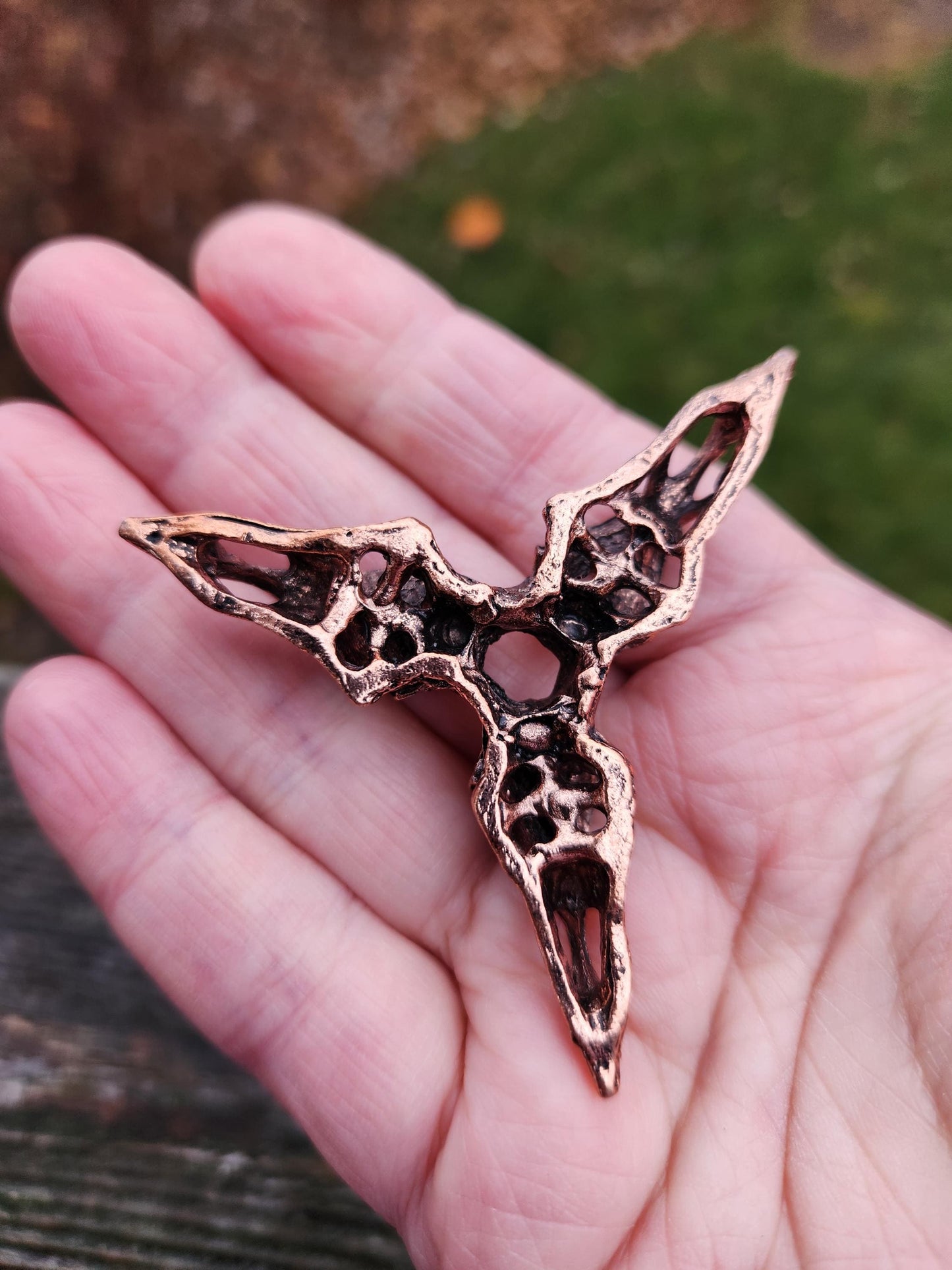 3 Raven Skull Shiny Copper Crystal Sphere Holder
