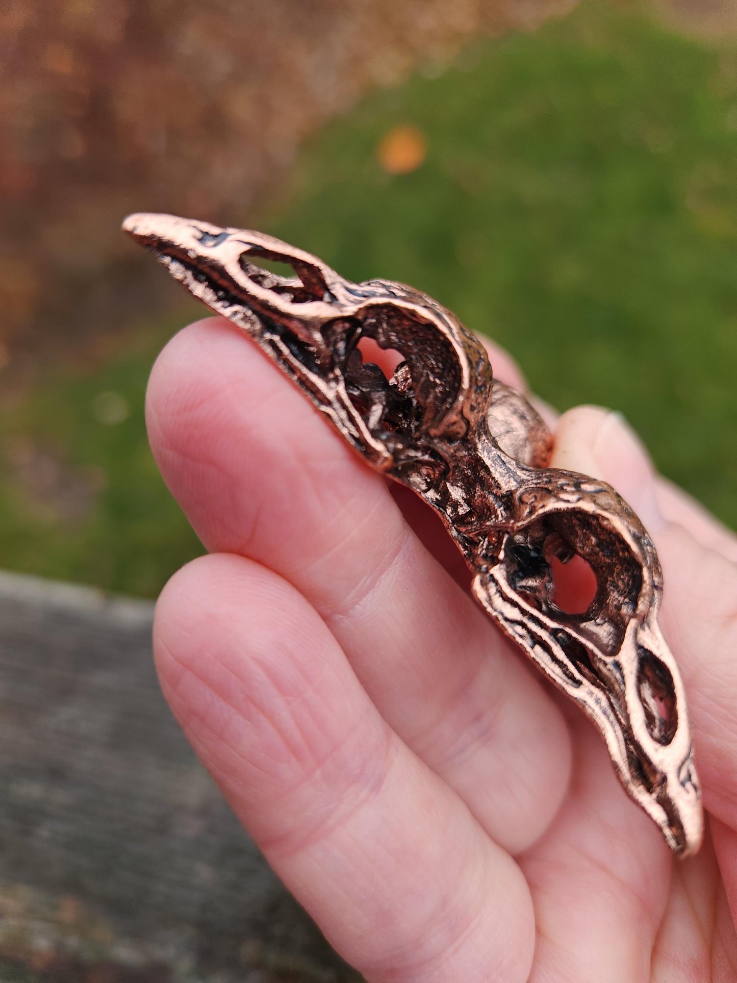 3 Raven Skull Shiny Copper Crystal Sphere Holder