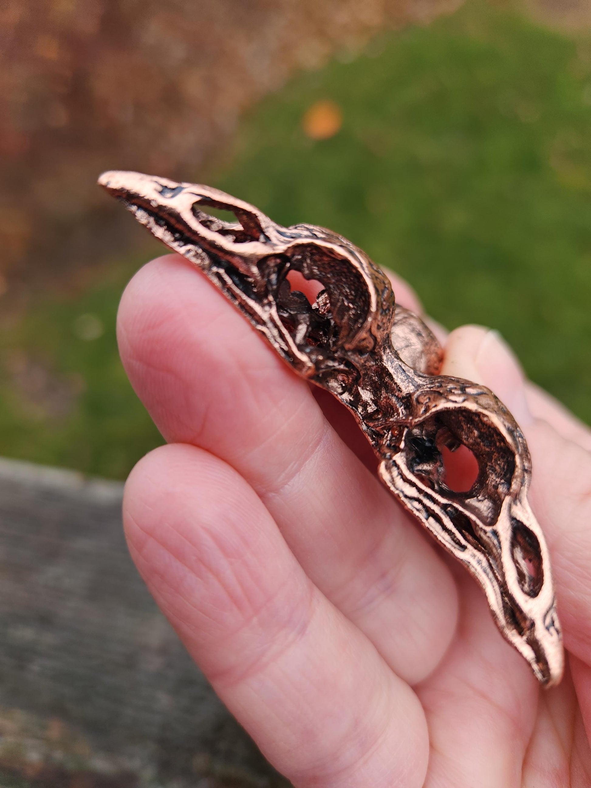 3 Raven Skull Shiny Copper Crystal Sphere Holder