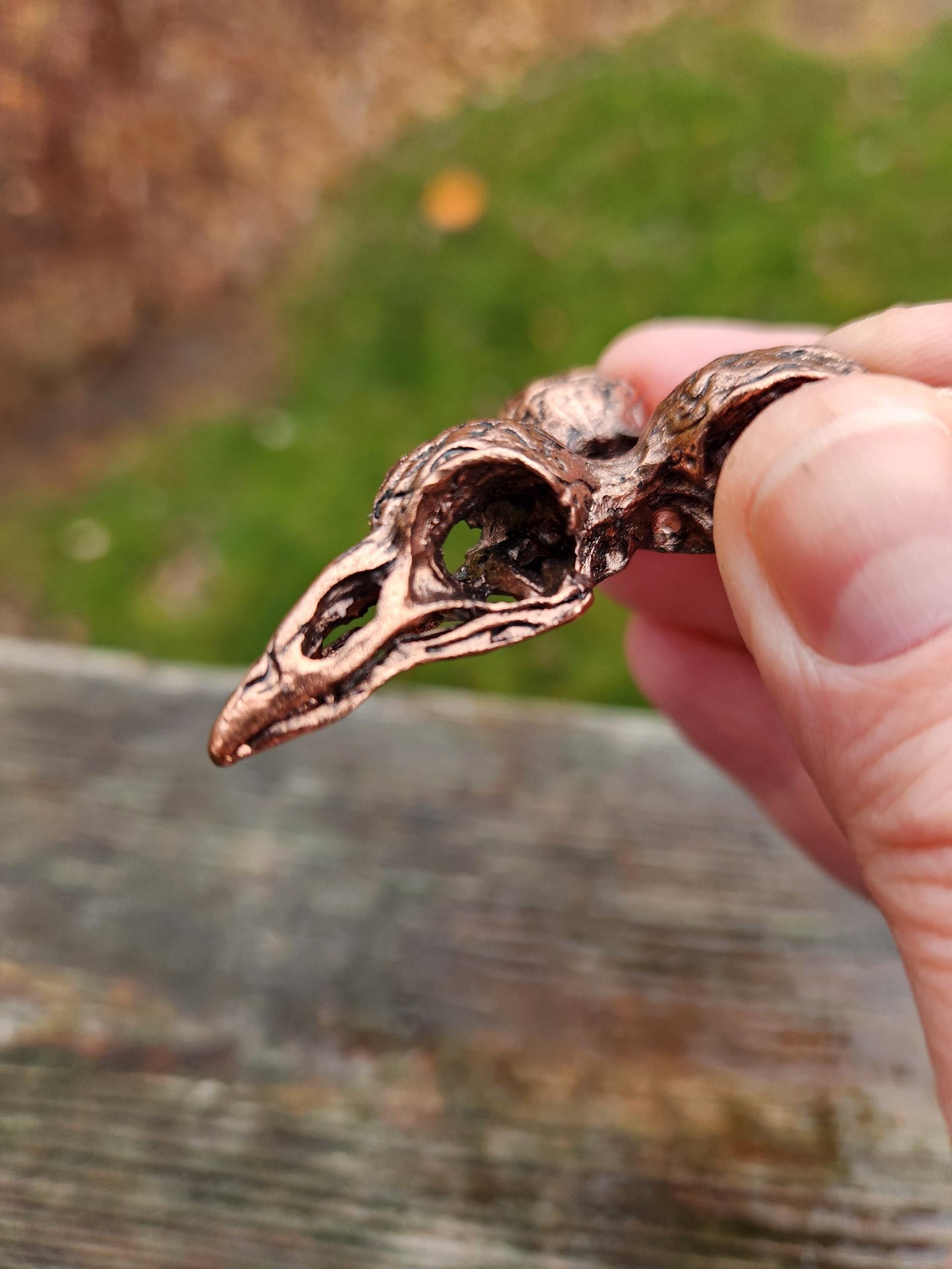 3 Raven Skull Shiny Copper Crystal Sphere Holder