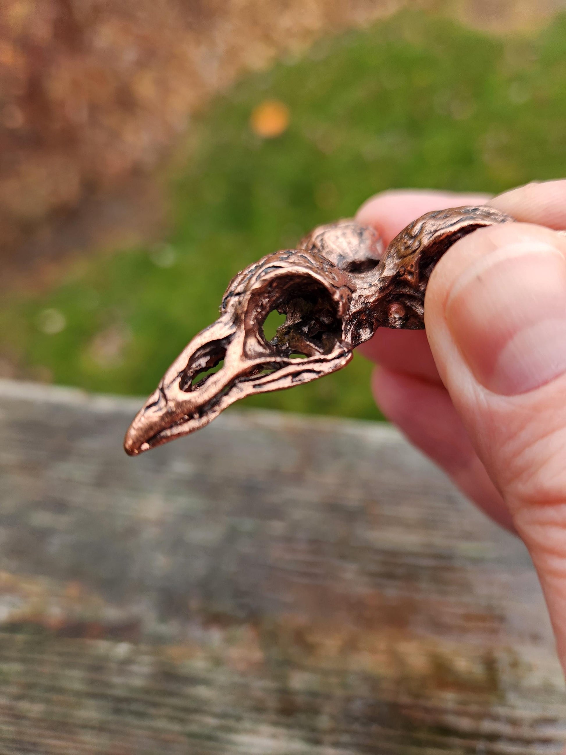 3 Raven Skull Shiny Copper Crystal Sphere Holder