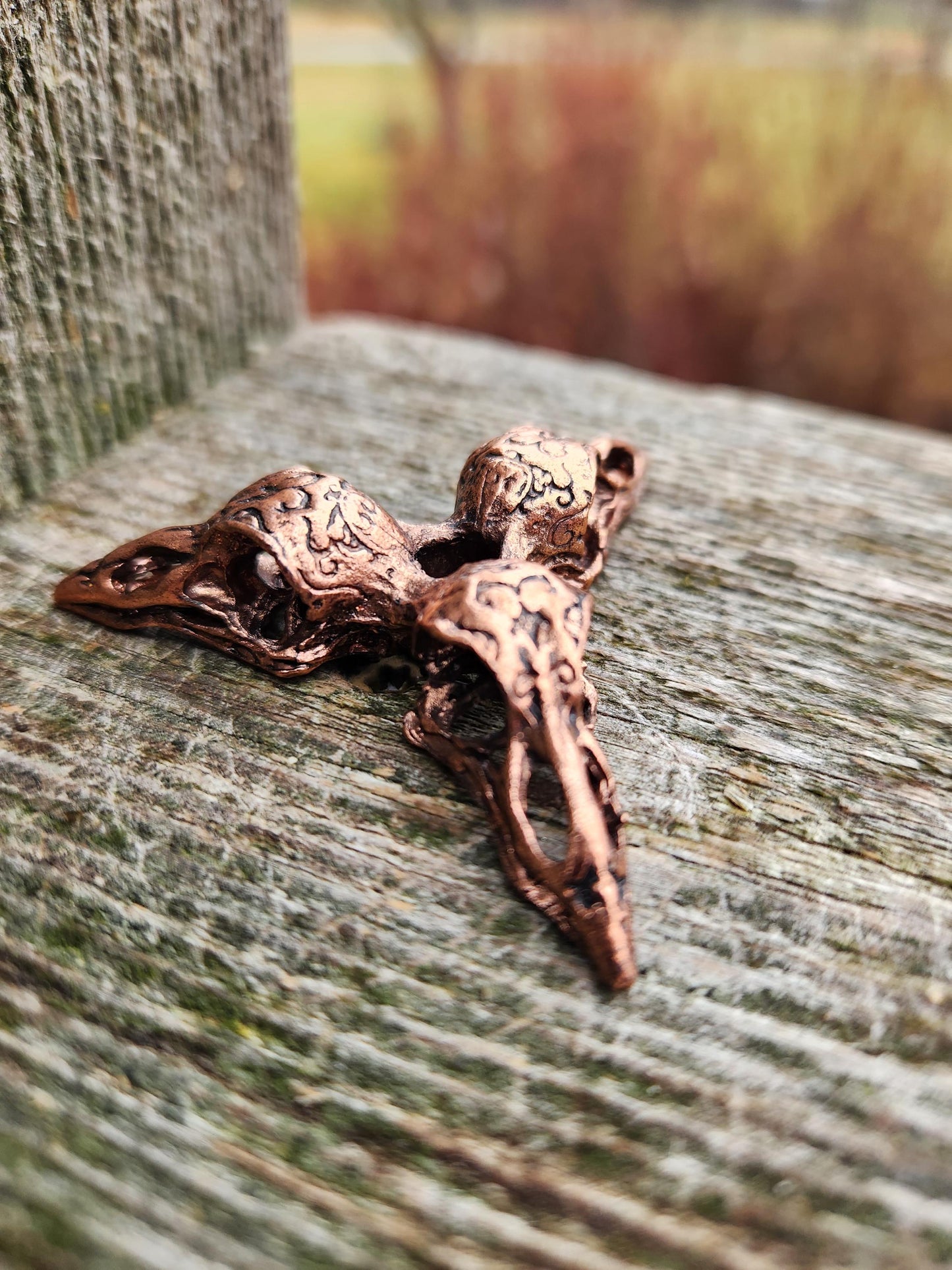 3 Raven Skull Shiny Copper Crystal Sphere Holder