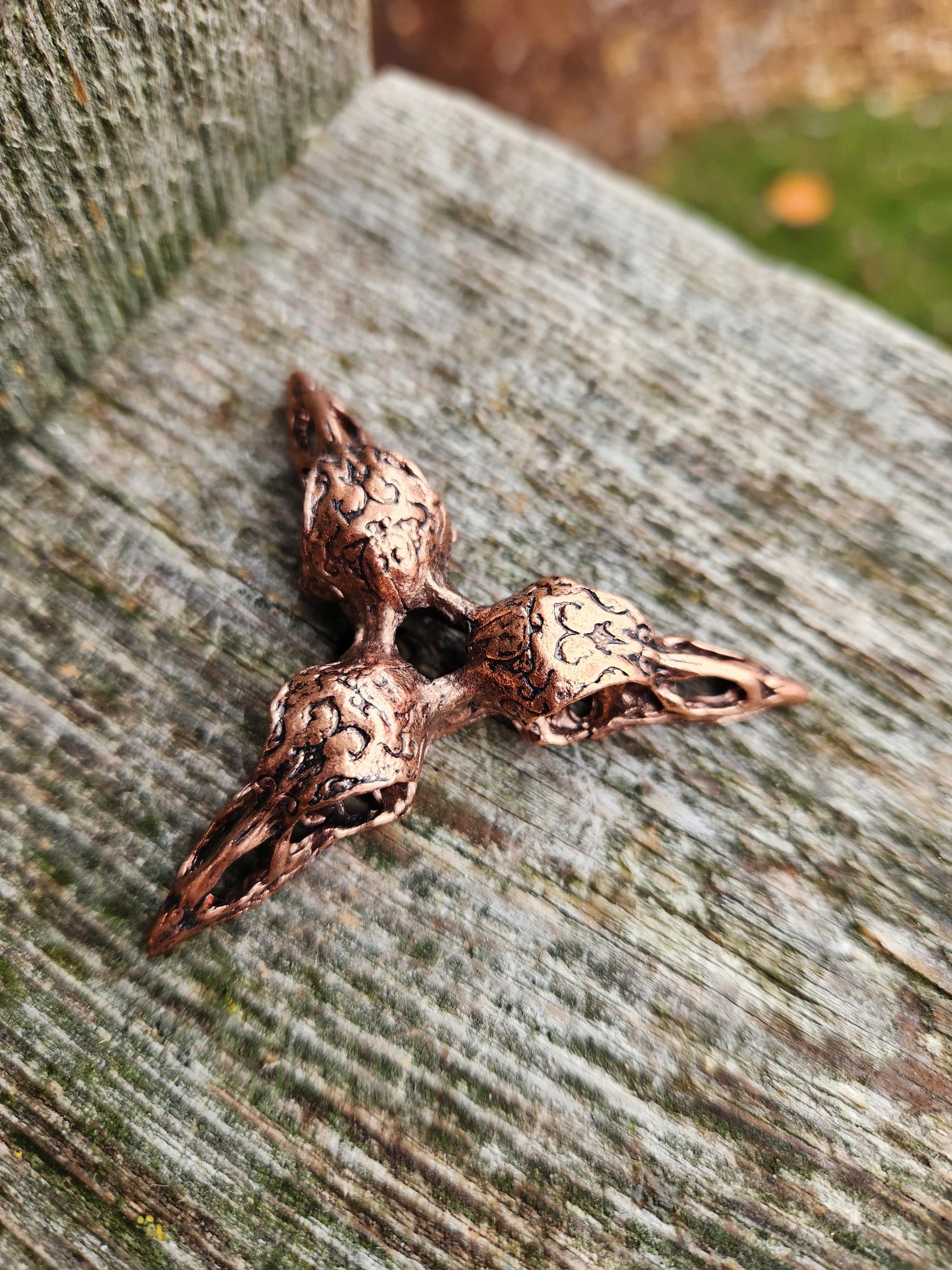 3 Raven Skull Shiny Copper Crystal Sphere Holder