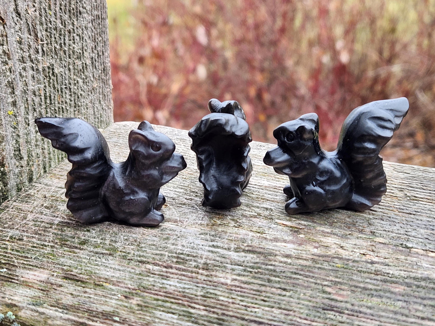 Silver Sheen Obsidian Carved Squirrel: Natural Crystal Figurine, 1 Squirrel