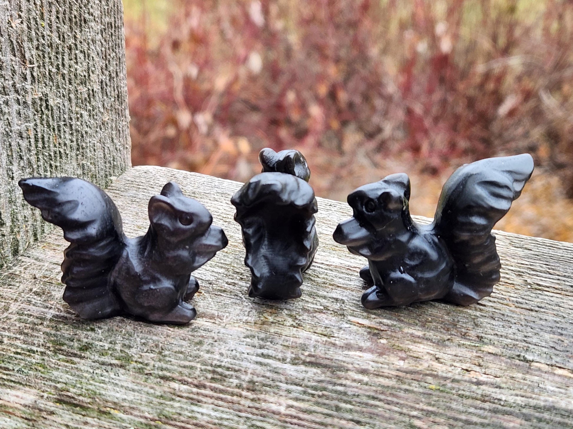 Silver Sheen Obsidian Carved Squirrel: Natural Crystal Figurine, 1 Squirrel