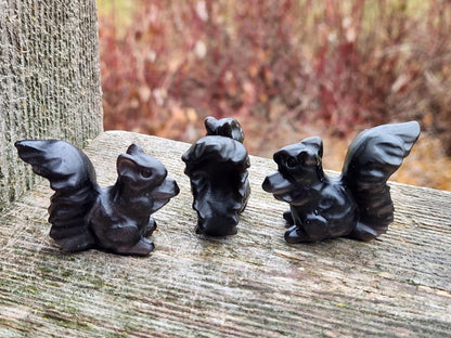 Silver Sheen Obsidian Carved Squirrel: Natural Crystal Figurine, 1 Squirrel