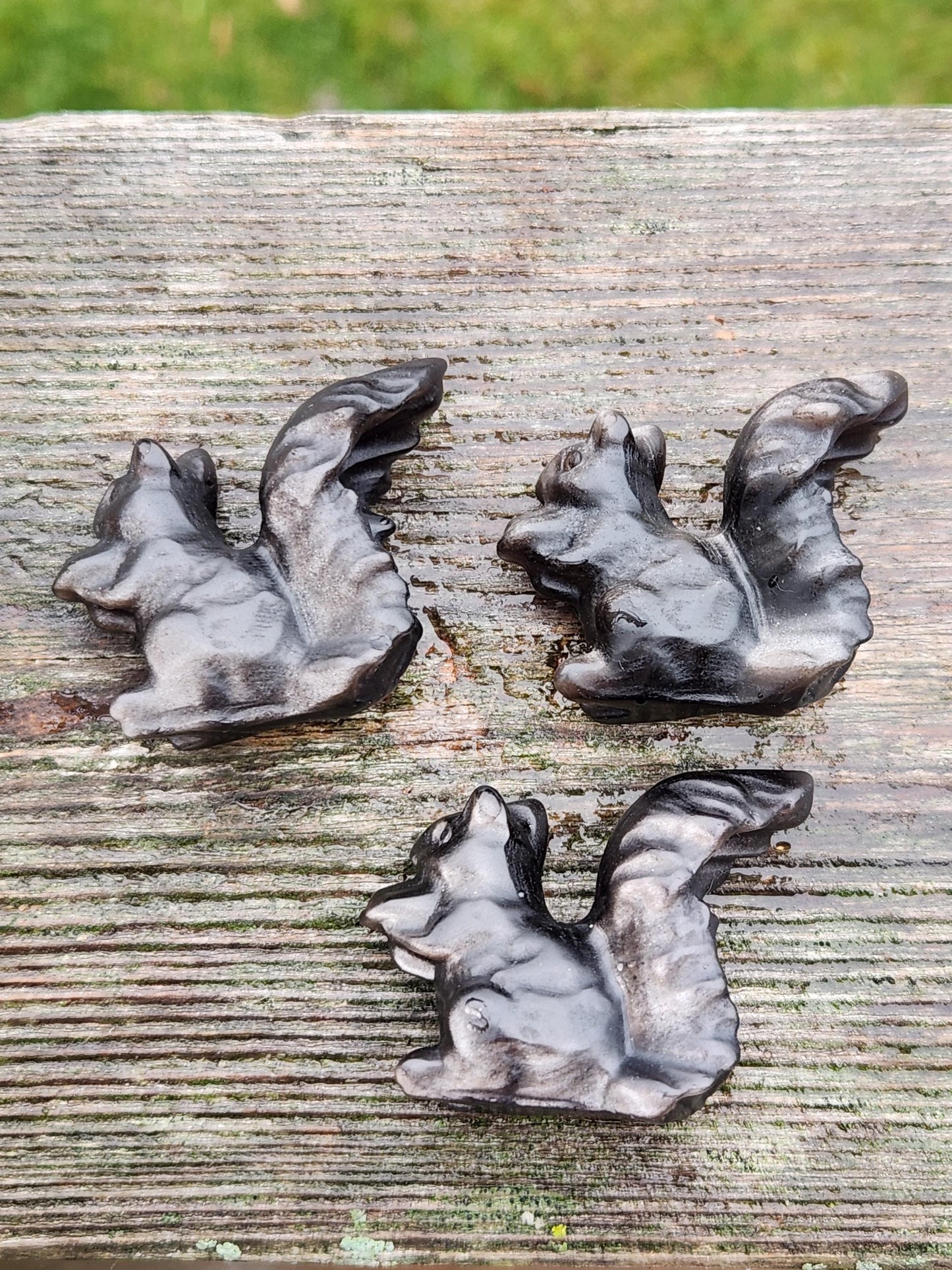 Silver Sheen Obsidian Carved Squirrel: Natural Crystal Figurine, 1 Squirrel