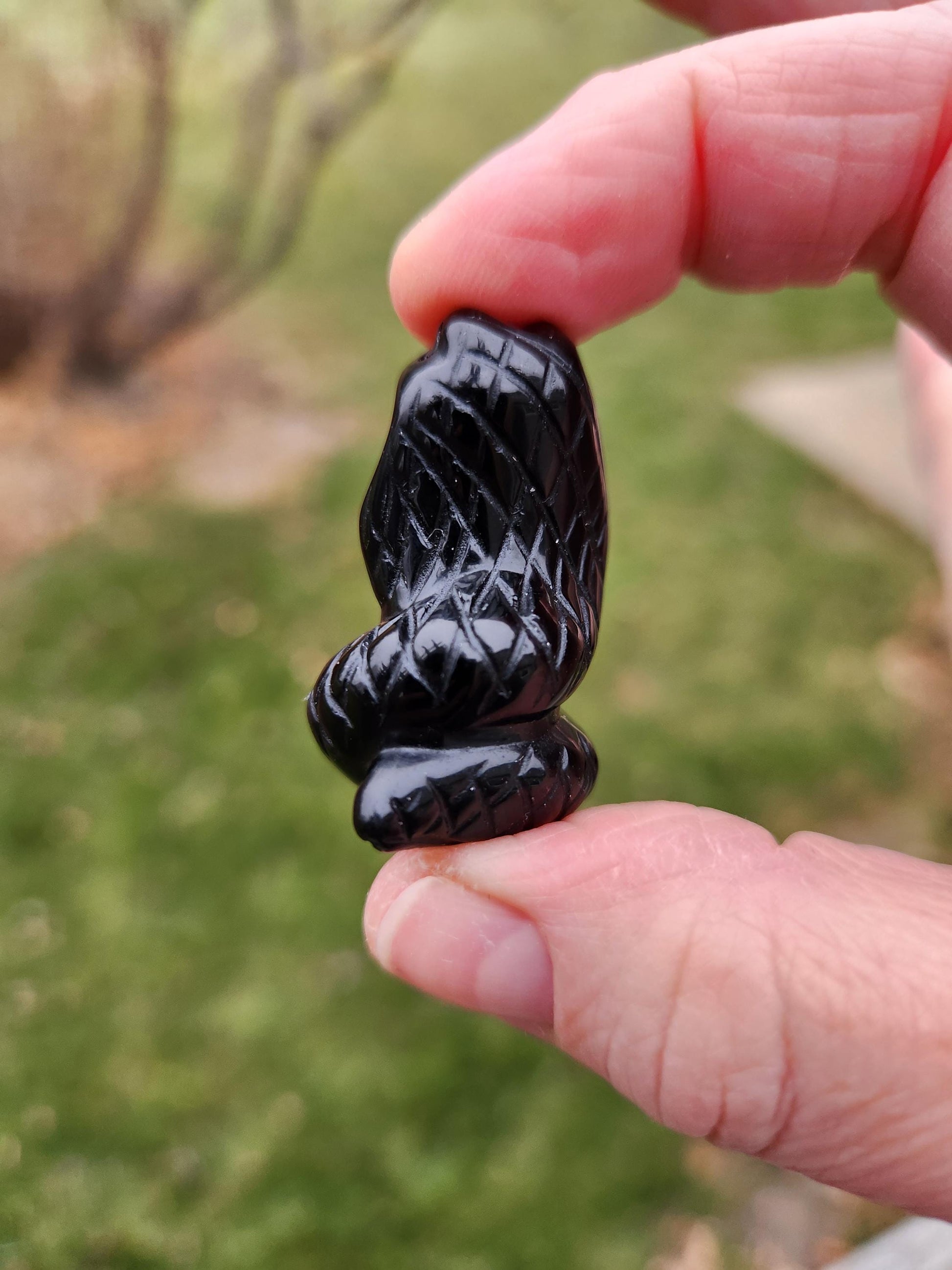 Carved Black Obsidian Cobra Snake: Crystal Carving, One