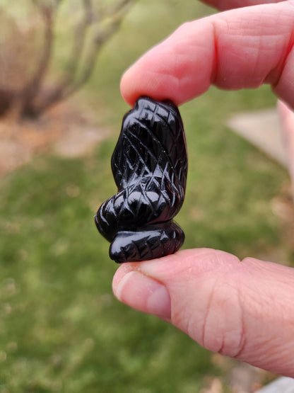 Carved Black Obsidian Cobra Snake: Crystal Carving, One