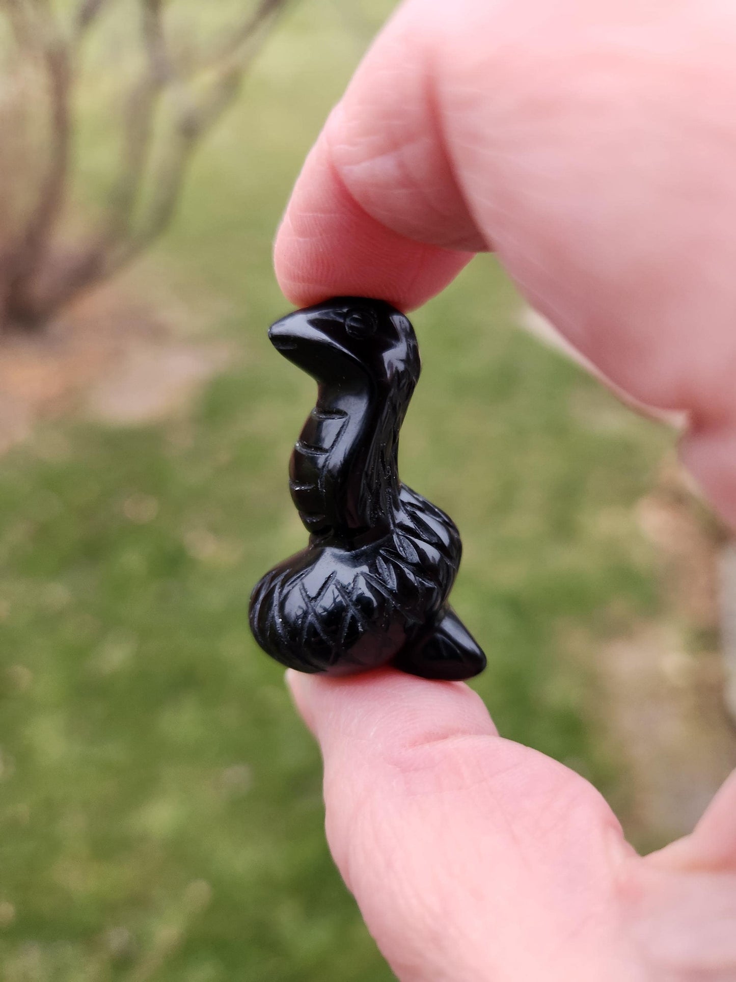 Carved Black Obsidian Cobra Snake: Crystal Carving, One