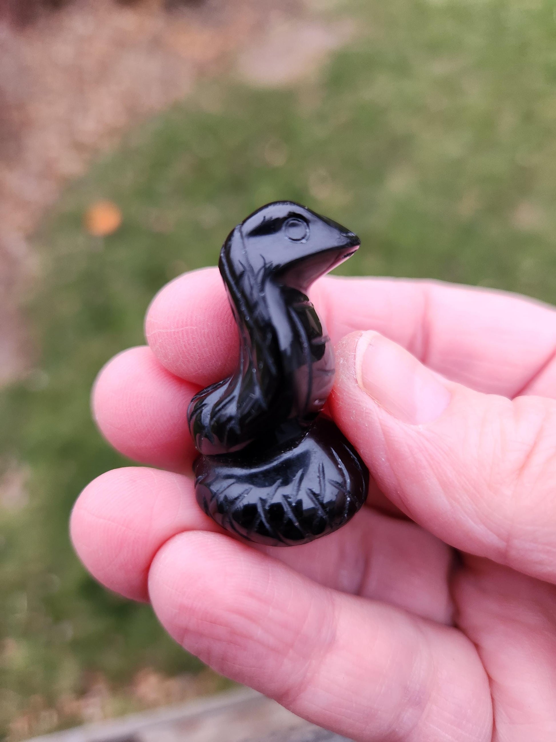 Carved Black Obsidian Cobra Snake: Crystal Carving, One