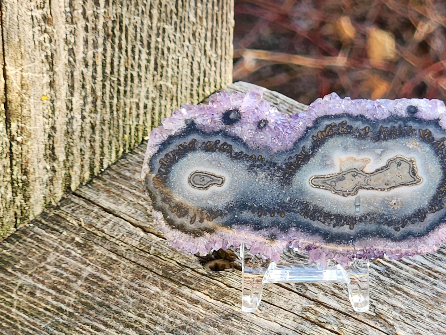 AAA Purple Amethyst Slice Crystal Specimen with Beautiful Points and stand