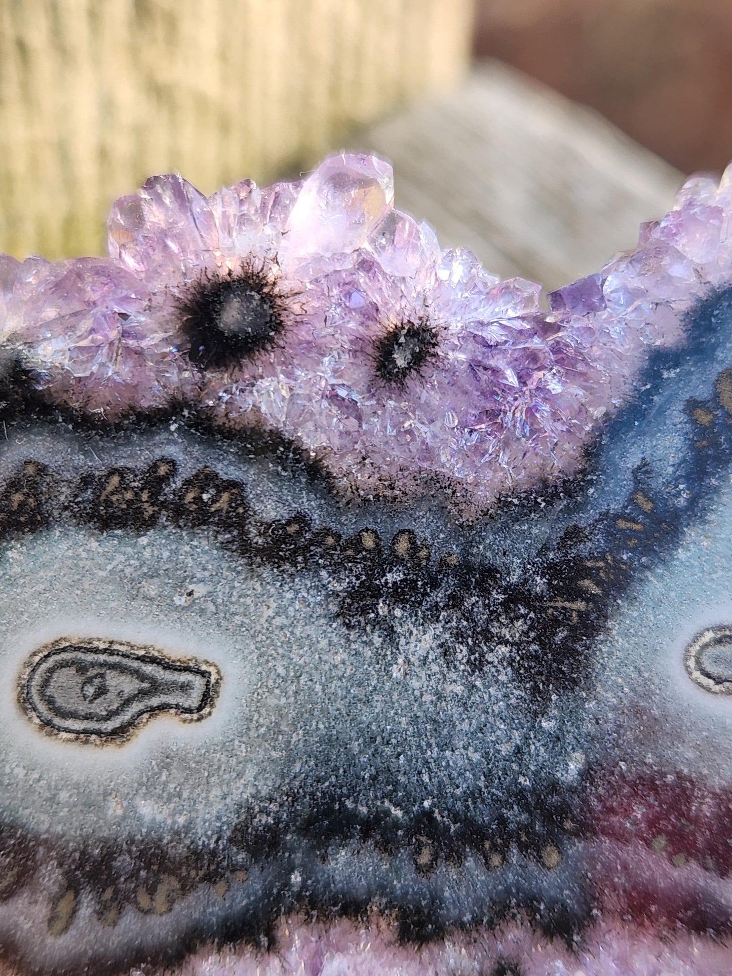AAA Purple Amethyst Slice Crystal Specimen with Beautiful Points and stand