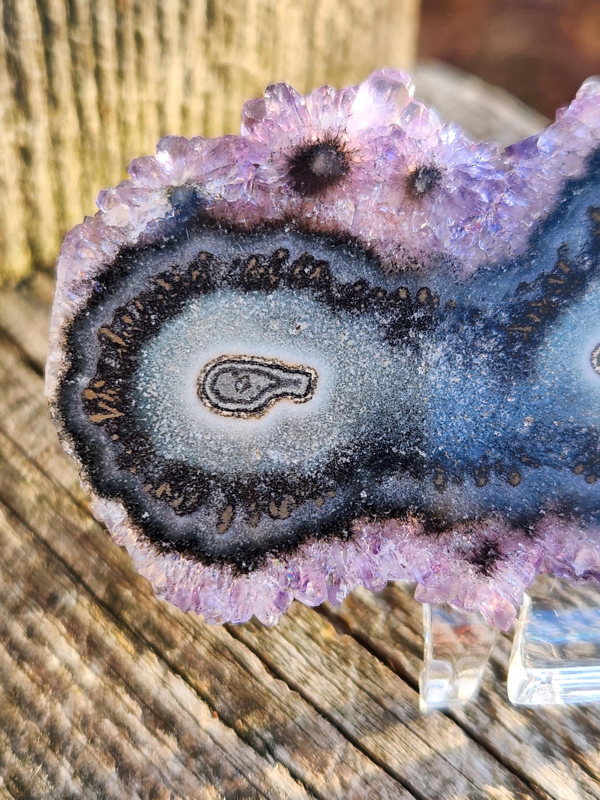 AAA Purple Amethyst Slice Crystal Specimen with Beautiful Points and stand