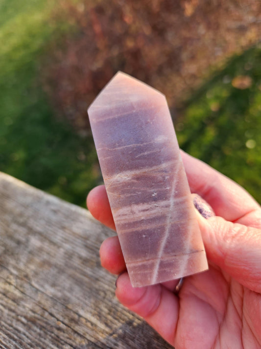 Rare Peach Moonstone with Feldspar Crystal Mini Tower, 4 point