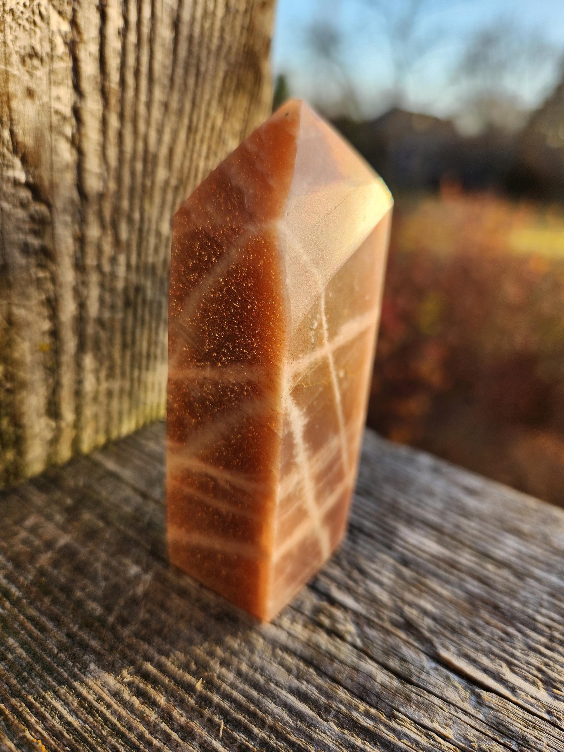 Rare Peach Moonstone with Feldspar Crystal Mini Tower, 4 point
