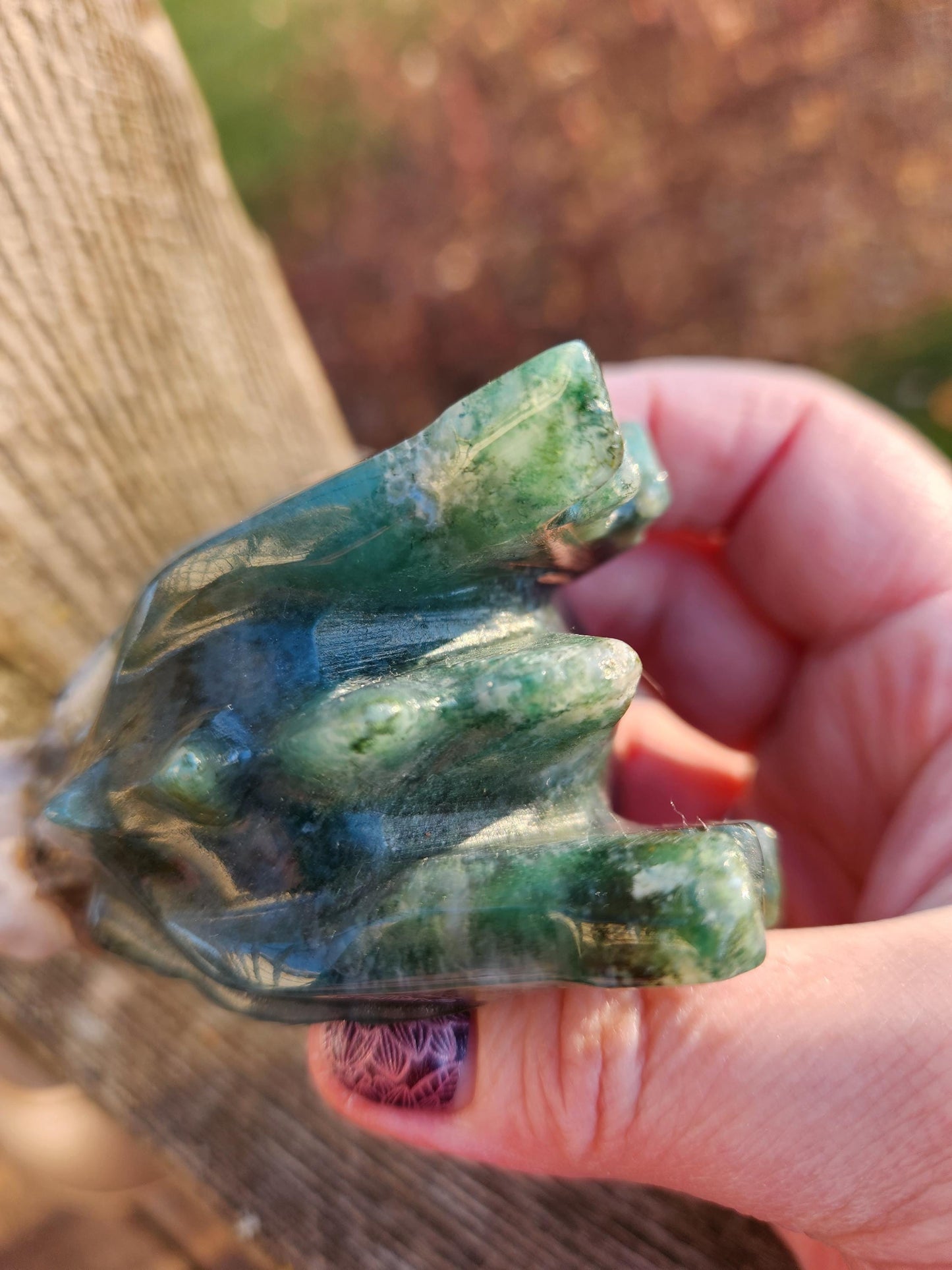 Juicy AAA Natural Moss Agate Crystal Carved Dragon Head ,DND