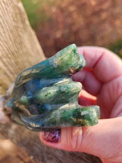 Juicy AAA Natural Moss Agate Crystal Carved Dragon Head ,DND