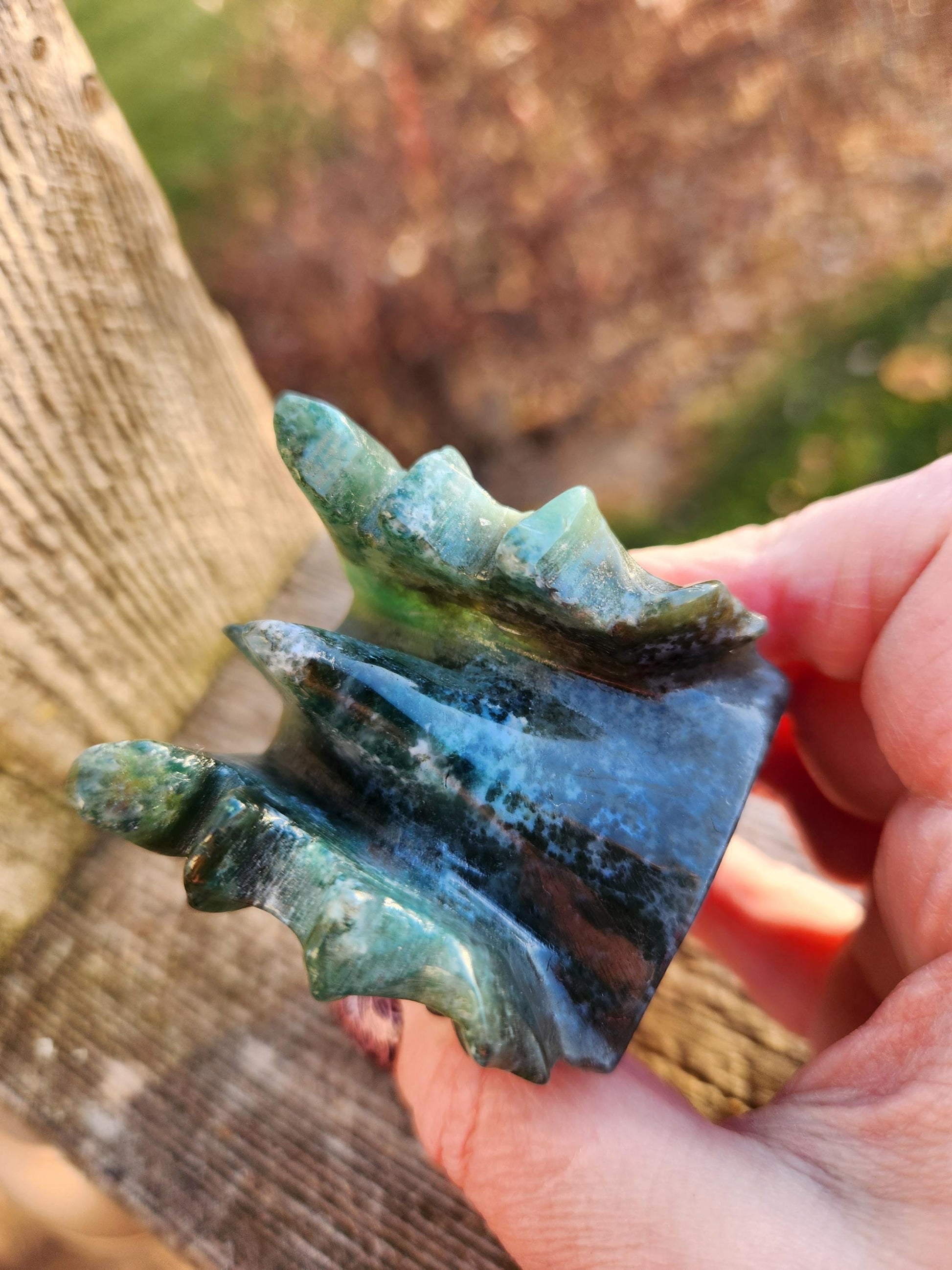 Juicy AAA Natural Moss Agate Crystal Carved Dragon Head ,DND