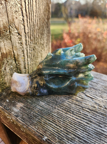 Juicy AAA Natural Moss Agate Crystal Carved Dragon Head ,DND