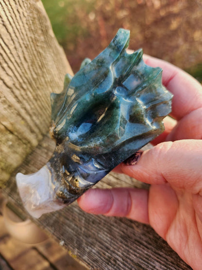 Juicy AAA Natural Moss Agate Crystal Carved Dragon Head ,DND