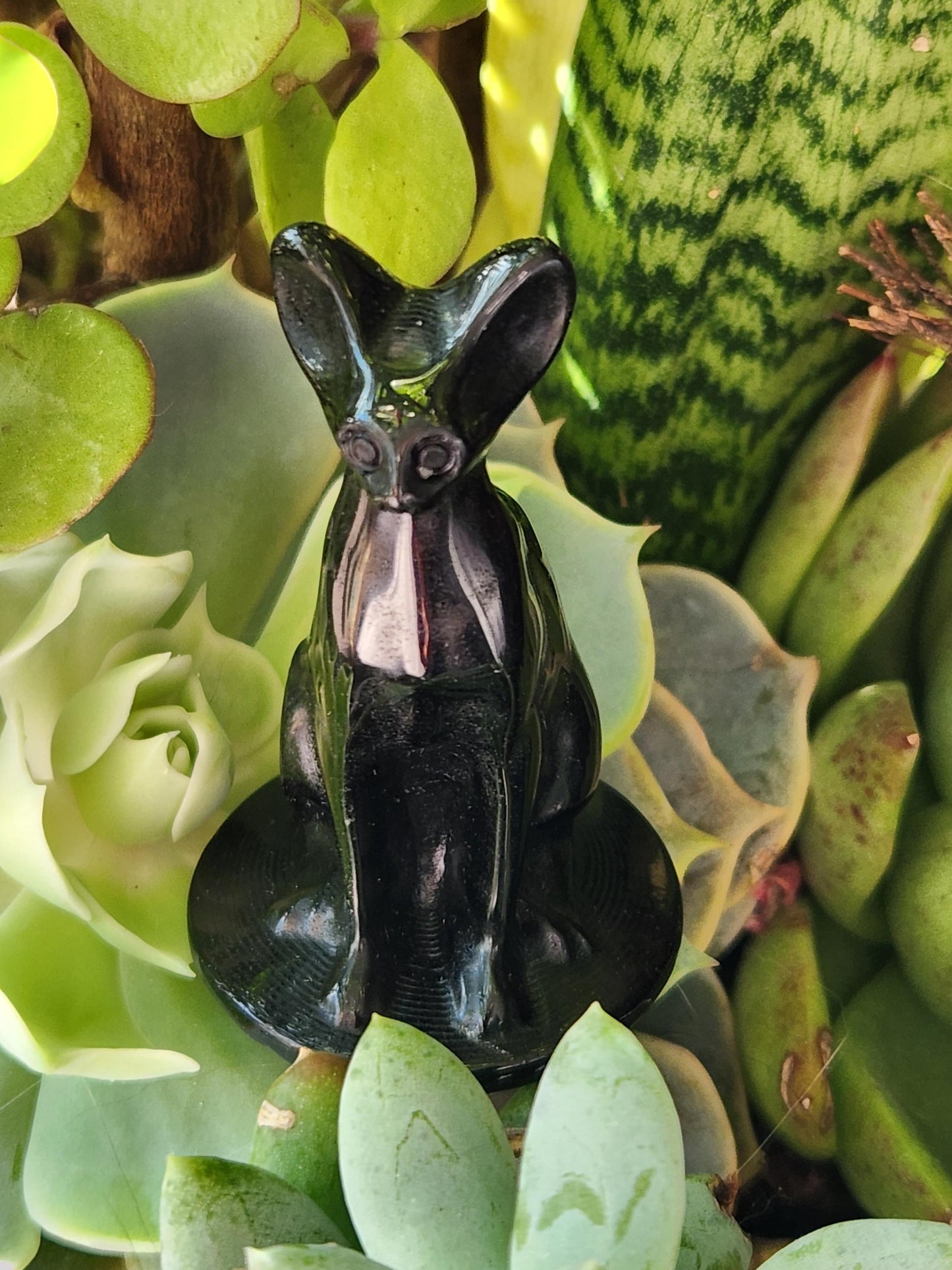 Black Obsidian Cat Figurine: Natural Stone Crystal, Sphynx