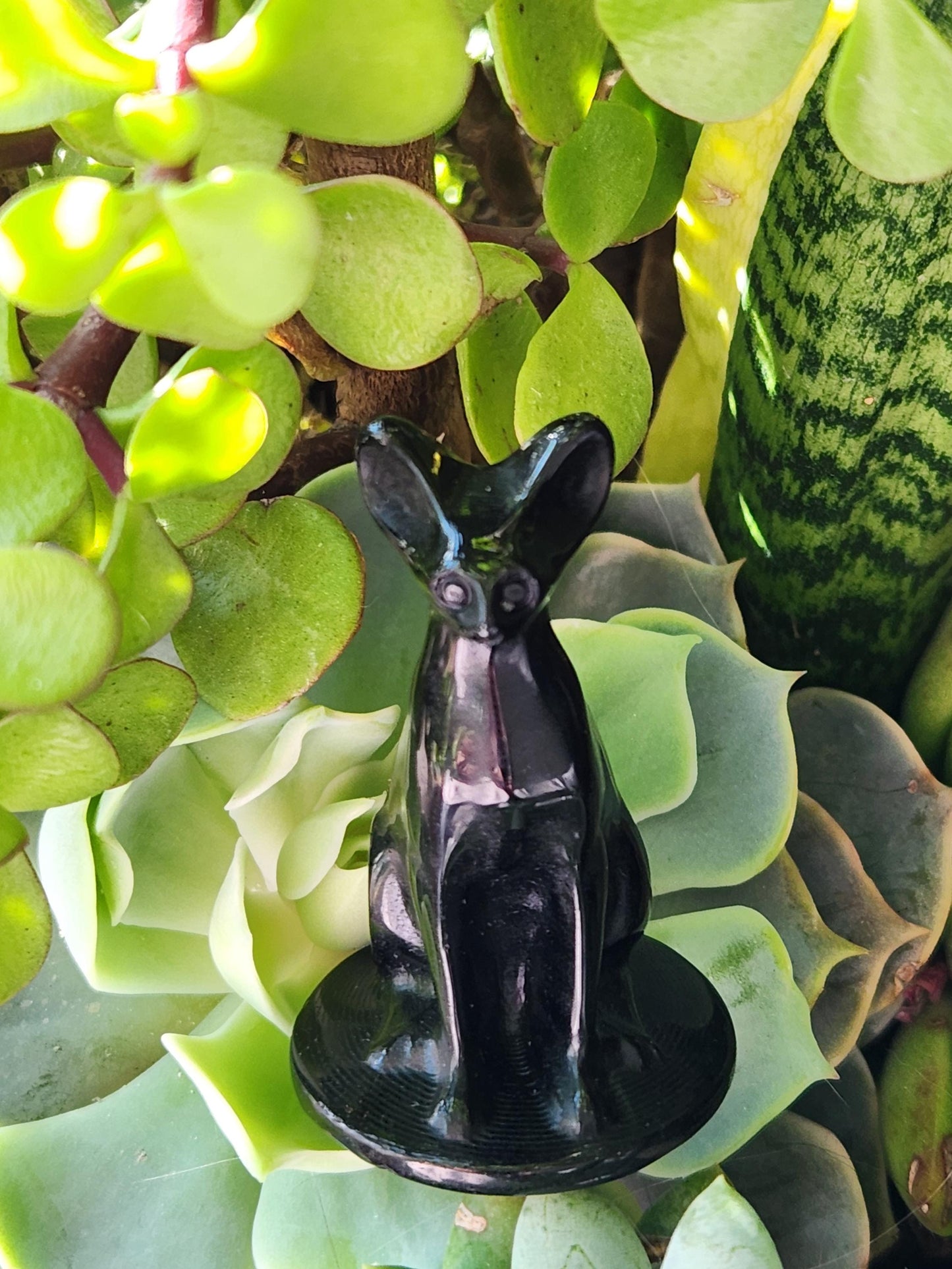 Black Obsidian Cat Figurine: Natural Stone Crystal, Sphynx