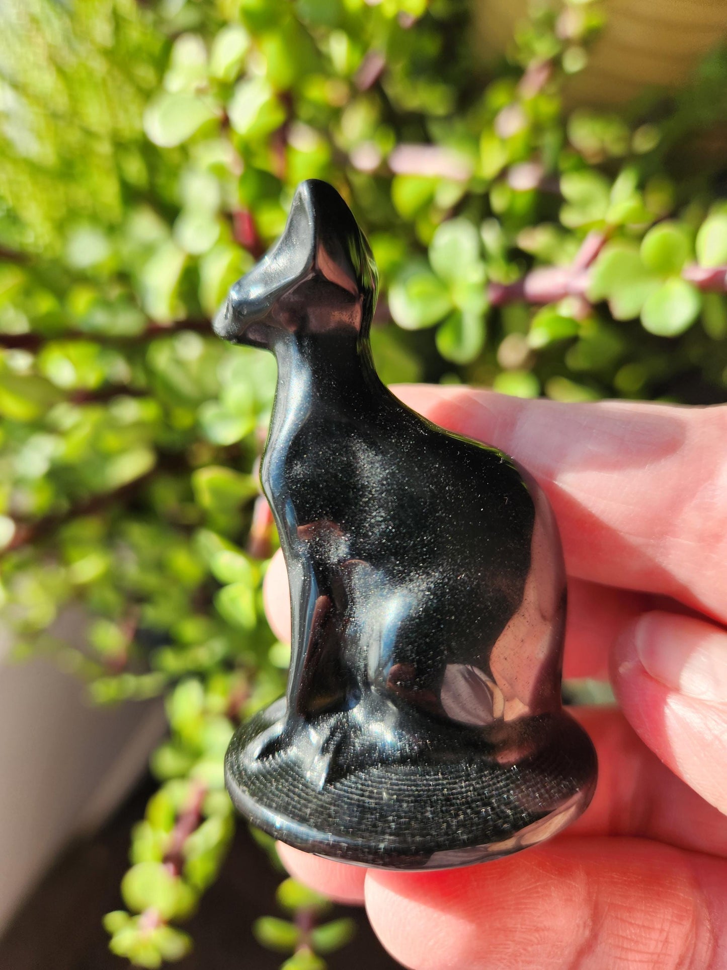 Black Obsidian Cat Figurine: Natural Stone Crystal, Sphynx