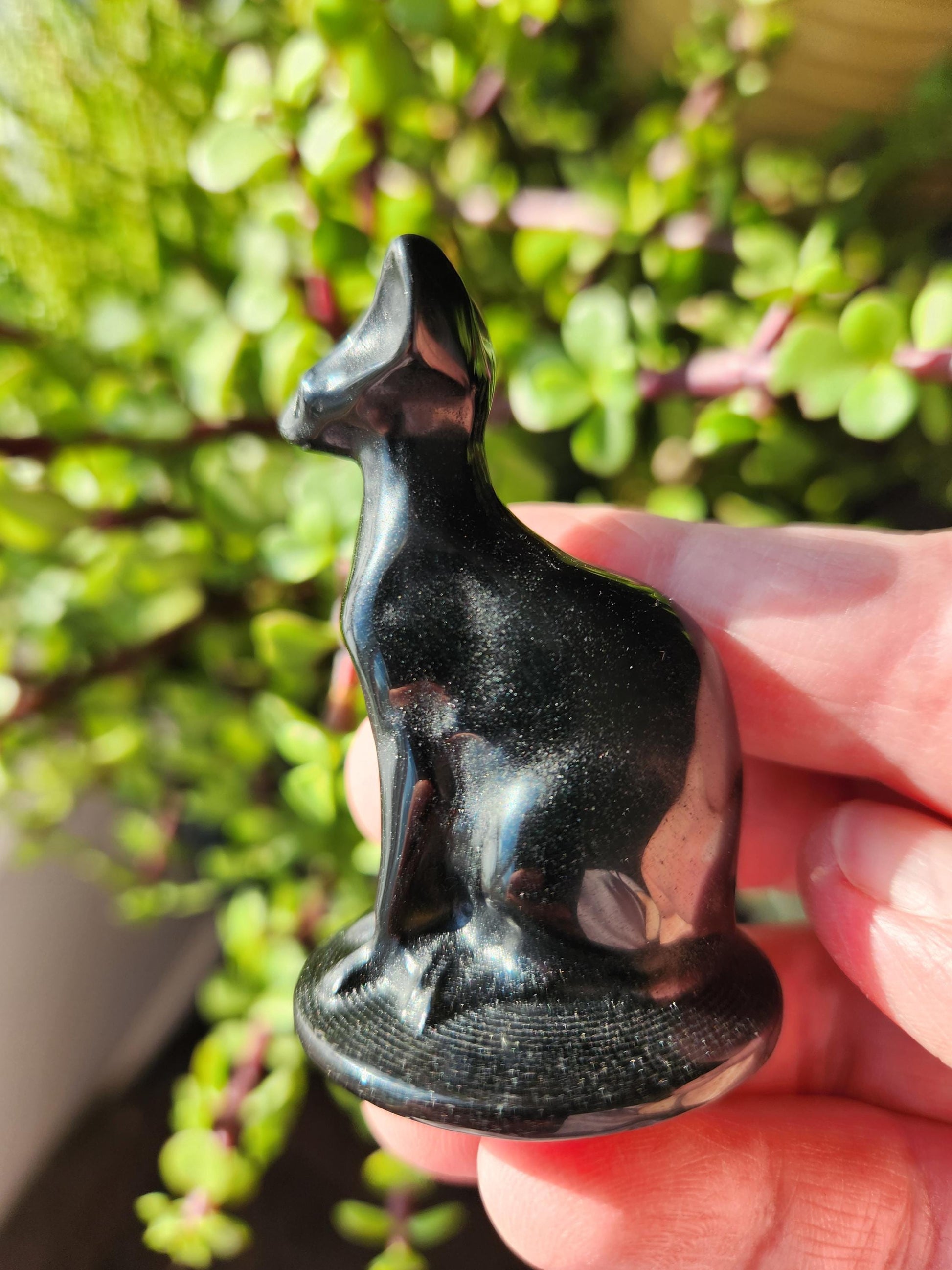 Black Obsidian Cat Figurine: Natural Stone Crystal, Sphynx