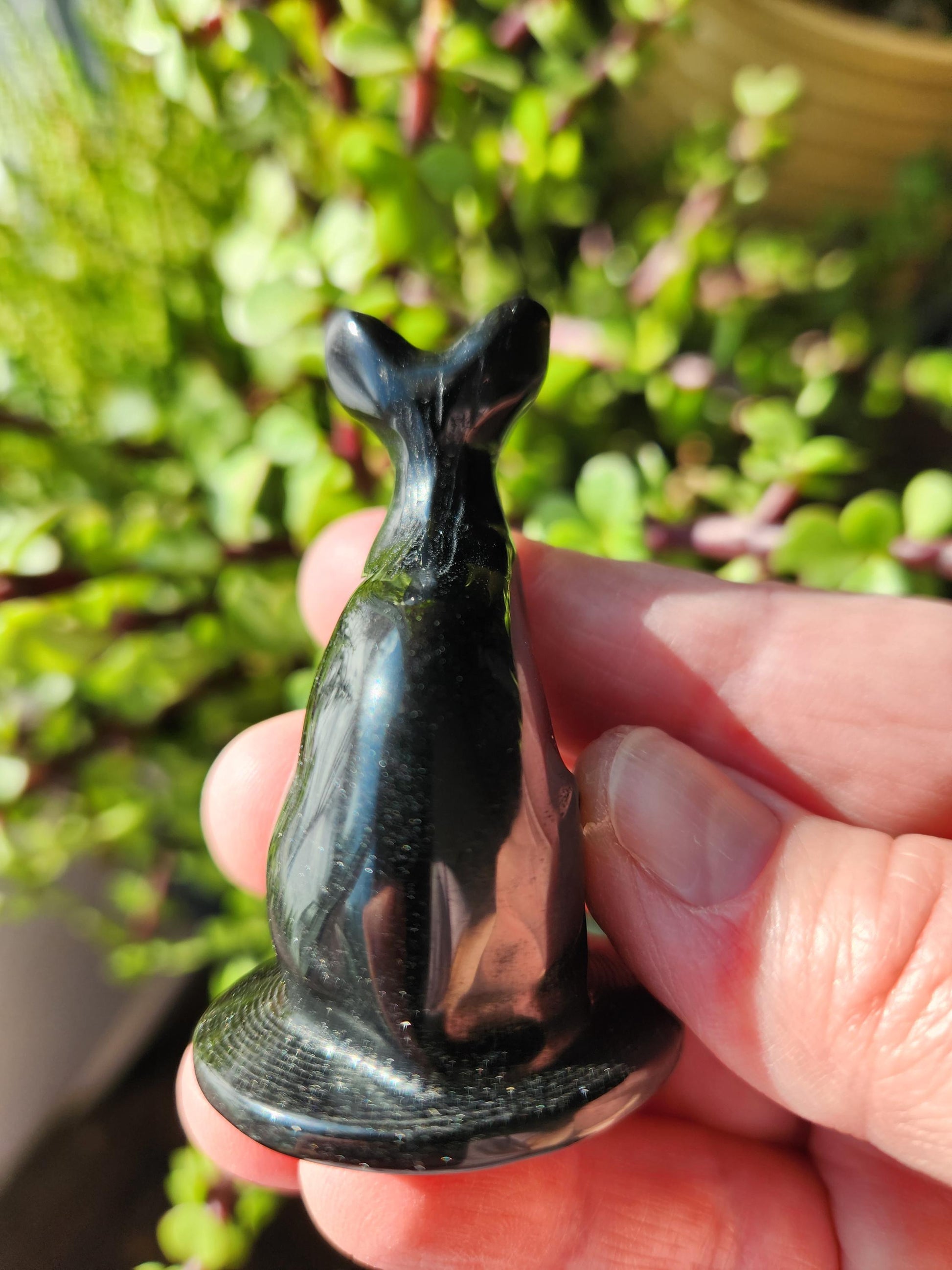Black Obsidian Cat Figurine: Natural Stone Crystal, Sphynx