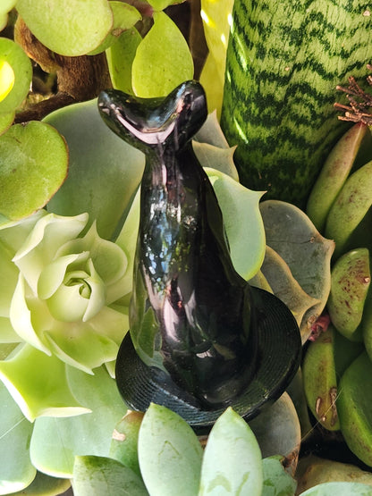 Black Obsidian Cat Figurine: Natural Stone Crystal, Sphynx